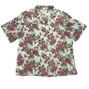 BonWorth Vintage Floral Hummingbird Button Up Shirt Multicolor Cottage Garden
